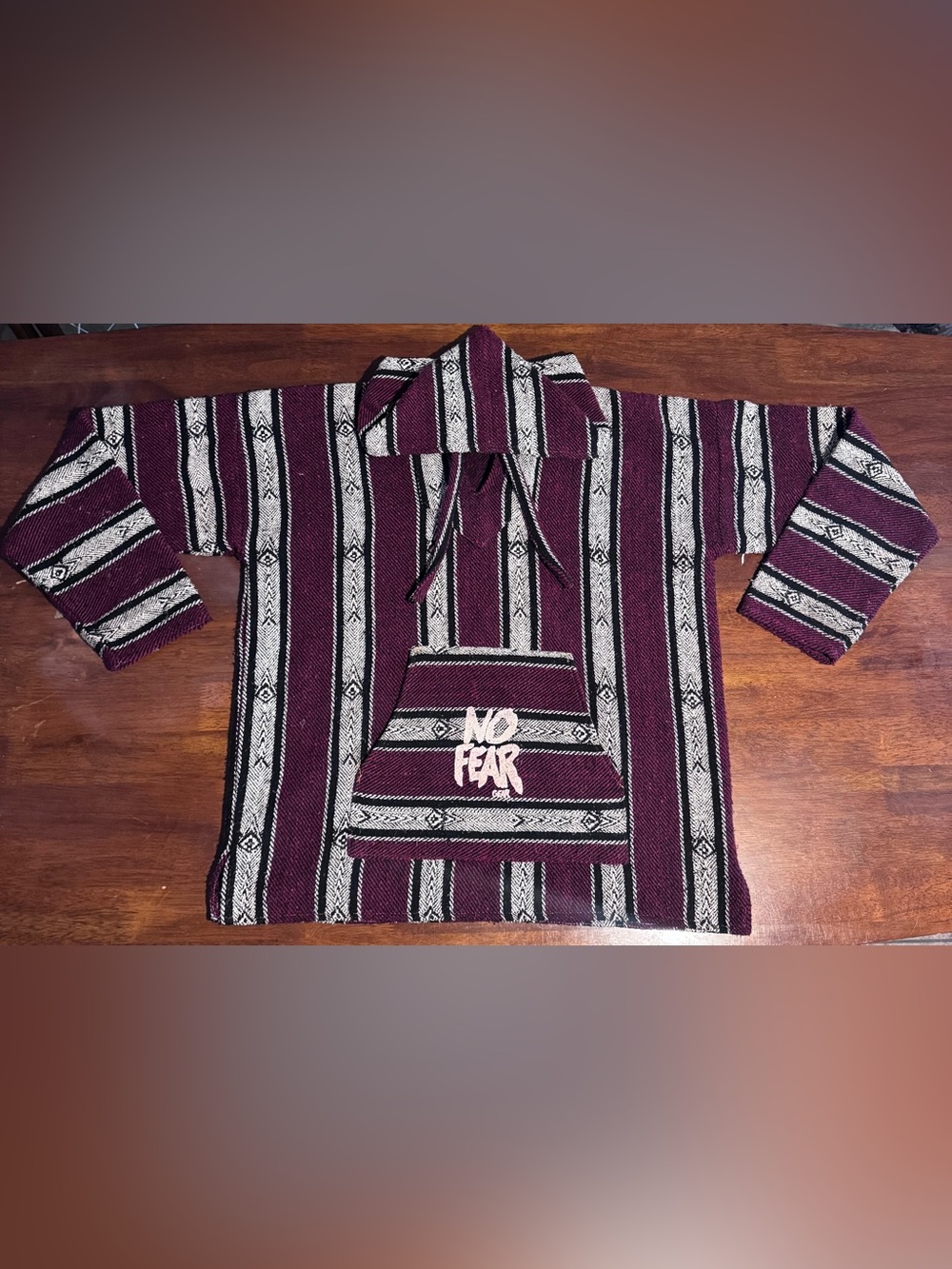 No Fear Men’s Striped Crewneck Baja Sweater - Maroon/Black